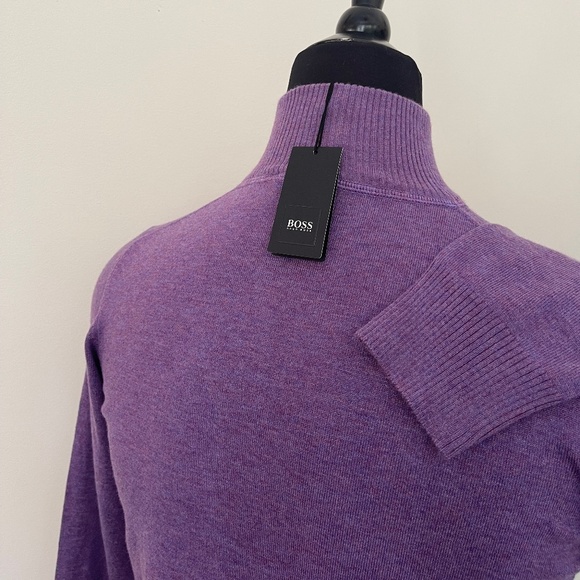 New Hugo Boss Sweater Half Zip Buttons Purple Wool Pullover Sweater - Picture 5 of 10
